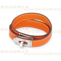 Hermes Rivale Double Wrap Orange Bracelet In Silve